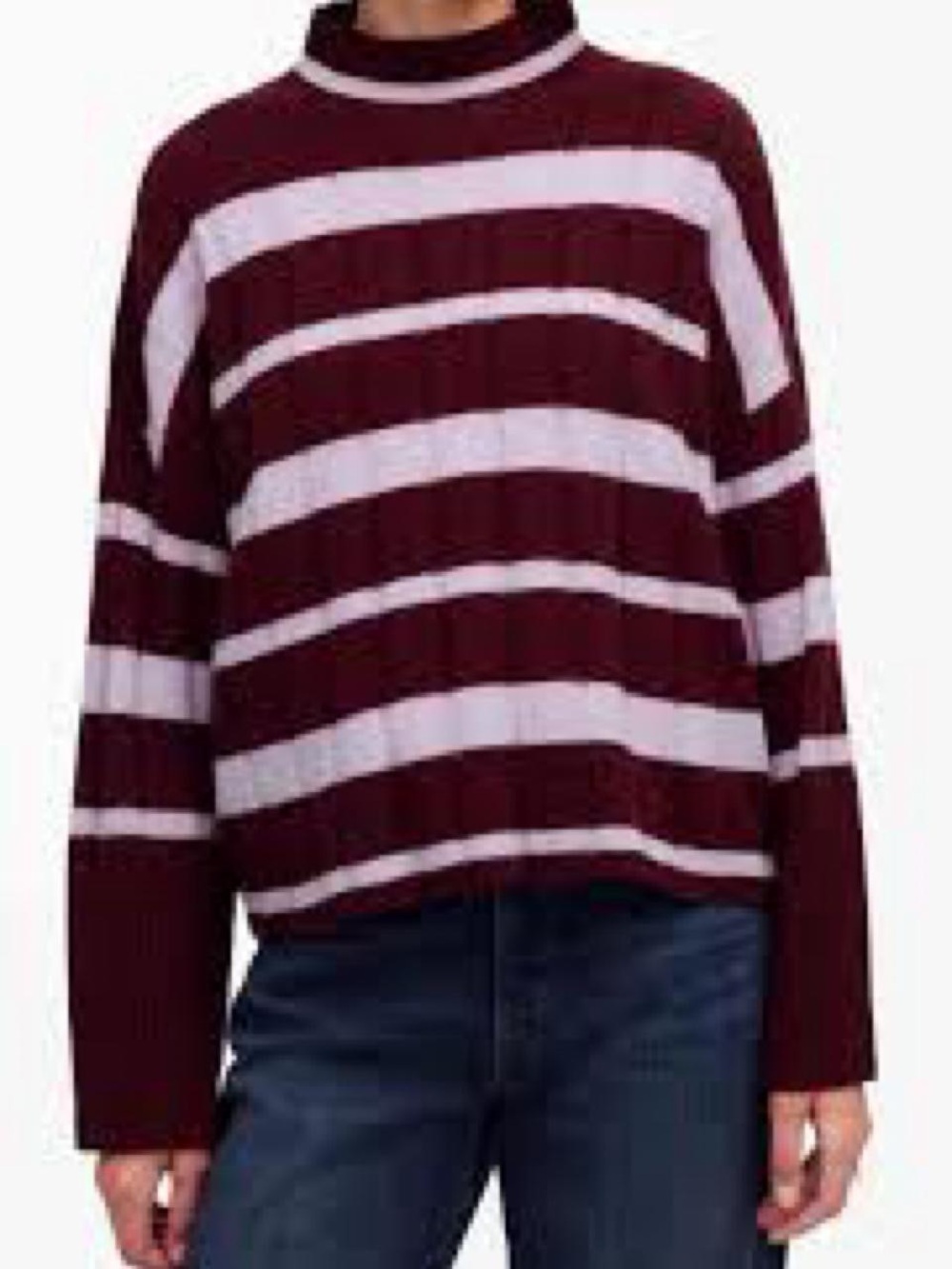 Madewell Cashmere Wool Blend Striped Crewneck Sweater in Burgundy and Lilac